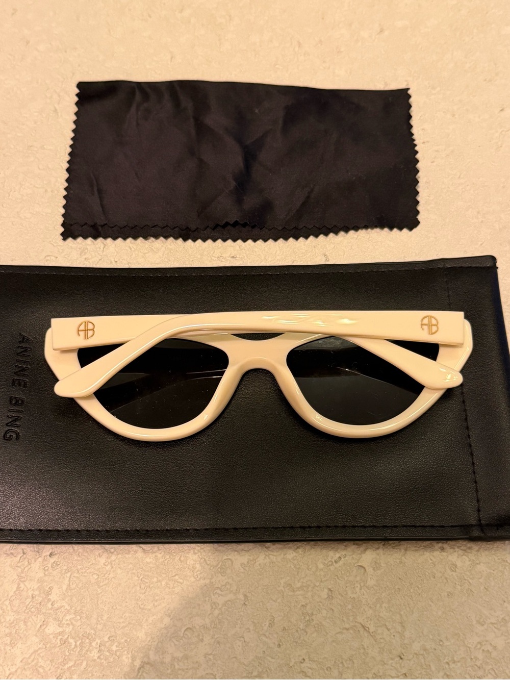 Anine Bing Cream Frame Sunglasses with Black Lenses